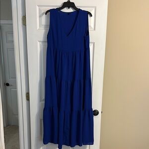 SHEIN Blue Pleated Maxi Sundress V-Neck